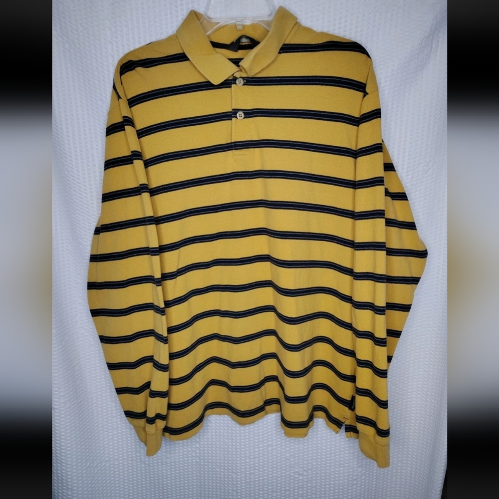 Eddie Bauer Vintage Y2K Rugby Shirt Preppy Long Sleeve Black Yellow Size XL